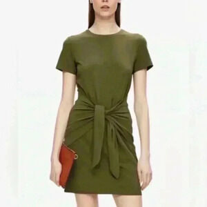 Theory Women’s P Small Knotted Tie Front Olive Green Above Knee T Shirt Dress